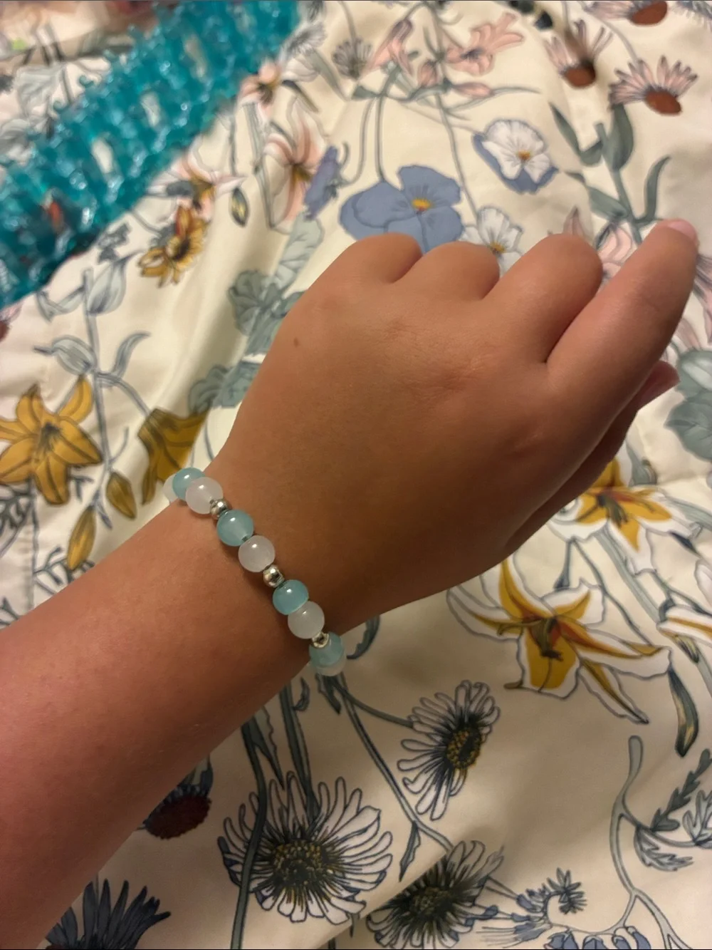 Blue and White Beaded Stretch Bracelet